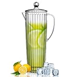 Klarer Wasserkrug mit Deckel – 1,2 l Kühlschrankkrug für Eistee, Limonade, Sangria, Saft, Milch und mehr – BPA-frei, langlebiges und stilvolles Design