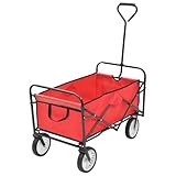 CLALER Bollerwagen Faltbar, Transportwagen Strandwagen Transportkarre Gartenanhänger Gartenwagen, 92 x 52 x 118 cm, für Lebensmittelgeschäft, Camping, Einkaufen, Strand, Garten (Rot)