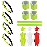 CLKE Reflektorband Set, 4 Fahrrad Reflektierende Hosenklammern, 6 Reflektorband Leuchtarmbänder, 30 Wasserdichter Reflektoraufkleber für Nachtlauf, Nachtreiten, Bergsteigen, Motorradfahren