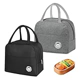 QiChan 2 Stück Kühltasche Klein 7L, Isolierte Lunchtasche mit Folienfutter, Schwarz und Grau Thermische Lunchbox Tasche Tragbare, Kühltasche Klein Faltbar für Picknick, Schule