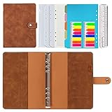 Leder Notizbuch Binder A5,PU Leder Nachfüllbares Notizbuch Ringbuch A5 Tagebuch Karierte Papier Echtleder Innentaschen für Reisearbeit und Organizer,Geschenk für Mädchen, Jungen (Braun 23x17cm)