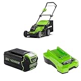 Greenworks Kabelloser Akku Rasenmäher für Flächen bis zu 500 m², 41 cm Schnittbreite, OHNE 40V Akku & Ladegerät-G40LM41 + Greenworks 40V 5Ah Akku - G40B5 + Greenworks 40V 2A Akku Ladegerät - G40C