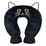 Nackenwärmflasche, 1L Wärmflasche Nacken, Wärmflasche für Nacken Schulter Rücken, Nackenkissen Bettflasche sorgt für Wärme Komfort Geschenk für Frauen Mutter Vater mit weichem Bezug (Schwarze Katze)