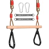 Morwealth Multifunktions Kinderholz Trapeze Schaukel mit Kunststoffringen Turnringe Ringe zum Aufhängen belastbar bis 120KG für Innen und Außenbereich (Schwarz)