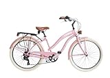 Airbici Fahrrad Beachcruiser Damen 26' Rosa | City-Bike | BeachCruiser Bike 26 Zoll 6-Gang, Aluminiumrahmen, Schutzbleche, LED-Licht und Gepäckträger