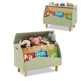 DREAMADE Kinderregal mit offener Ablage und Kiste, Spielzeug-Organizer mit Massivholzbeine, Spielzeugkiste mit Deckel für Bücher und Spielzeug, für Kinderzimmer & Kindergarten 60x30x44 cm