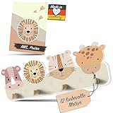 Kindsblick® 'Safari Natur Kindergarderobe in Naturfarben inkl. A4 Poster - Garderobe Kinder Edition mit 4 Haken - Wunderschöne Kinder Garderoben Deko - Kinder Garderobe Maße (38 x 15 x 5 cm)