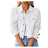 Jeansjacke Damen Kurz Denim Jacket Leichte Jeans Modisch Jacken Langarm Übergangsjacke Jeanshemd Mädchen Streetwear Kurzjacke Jeansbluse Große Größen Übergangsjacke Hemdjacke Mit Knöpfe Tasche
