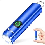 Blukar Taschenlampe LED Aufladbar, Mini EDC Taschenlampen mit 3 Lichtmodi, Klein Flashlight Tragbar mit Schlüsselanhänger, IPX6 Wasserdichte Handlampe für Wandern, Notfäll, Camping usw. -Blau