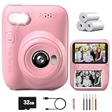 Gofunly Sofortbildkamera Kinder, 3.0 Zoll Bildschirm Kinderkamera Sofortbildkamera mit 32GB Karte & Druckpapier, 14MP/1080P Kamera Kinder Sofortdruck, Geschenk für Kinder 3-12 Jahren (Rosa)