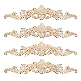 Liwein 4 Stücke Holzornamente Lange Holzschnitzerei Applikation Holz Schnitzerei Deko Geschnitztes Holz für Möbel Holzschnitzerei Applique Ornament Wanddeko (013)