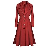 MianYaLi Wollmantel für Damen, lange Trench-Oberbekleidung, Revers, Knopf, Wintermantel, Damenmantel, lässig, Winterjacken für Damen, Rot, Größe XL, rot, XL