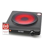 TZS First Austria - Kochplatte Infrarot 1er Glaskeramik-Herdplatte ALLE Topfarten 1250W - Einzelkochplatte Kochfeld elektrisch für Umzug, Camping & Wohnung - Stufenlose Einstellung & Kontrollleuchte