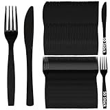 Plastikbesteck, 100 Stück Plastikbesteck Set, 50 Plastikgabeln 50 Plastikmesser Besteck Schwarz Party Besteck Wiederverwendbar für Familie Geburtstagsfeiern Hochzeiten Partys