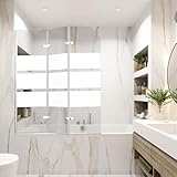 Vigevee Duschwand für badewanne, 120x140cm, Faltbare 3 teilige Glas Duschtrennwand, 6mm EGS Sicherheitsglas Duschabtrennung badewanne, Weiße Streifen Duschwand für dusche, Badewannenaufsatz