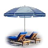 Tragbarer Strandschirm, rund, für Terrasse, Garten, Picknick, stilvoller blauer Sonnenschirm, UV-Schutz, 2,5 m