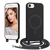 Coiwxmoi Handyband Handyhülle für iPhone 7 Hülle mit Band, [Kompatibel mit MagSafe] Magnetisch Necklace Silikon Case mit Verstellbar Abnehmbar Kordel zum Umhängen Stoßfest Schutzhülle,Schwarz