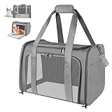 Transporttasche Katze und Hund, 45x30x30 cm Transportbox Katze, Katzentransporttasche Faltbar und Atmungsaktiv, Autoreise Transportbox für Katze und Mittelgroße Hund