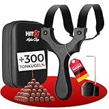 HITX® Zwille Steinschleuder Profi Bundle Set | Einfache Clip-Technik | Slingshot Schleuder mit Gummiband Extra Stark | Inklusive 300 Tonkugeln | Bundle Set mit Ersatzgummi | Alpha Clips