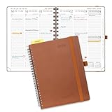 POPRUN Kalender 2025 Wochenplaner Ringbuch mit Softcover, ca. A5 (22 x 16,5 cm), 12-Monate-Terminplaner (Jan.2025-Dez.2025) 1 Woche 2 Seite mit 100 GSM FSC®-Zertifiziertem Papier - Braun
