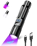 MOWETOO Taschenlampe Aufladbar - LED UV Lampe Schwarzlicht 2 In 1, 395nm Zoombare UV Licht Torch mit 5 Modi und LCD-Display für Urinuntersuchung von Haustieren, Geldscheinkontrolle, Outdoor