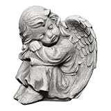 gartendekoparadies.de Schlafender Engel Grabengel, Steinfigur H. 24 cm, 6 kg, Grau, frostsicher aus Steinguss für Außenbereich