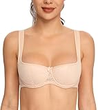 Lemorosy Damen Dirndl BH mit Bügel Balconette BH Halbschale mit Gepolsterte Breite Trägern Weich Angenehm Gute Unterstützung (Beige,70F)