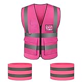 prota Unisex hochsichtbare Warnweste, Hohe Sichtbarkeit Warnweste Sicherheitsweste mit Sicherheitsarmband, Warnweste für Auto KFZ Fahrrad Motorrad Waschbar XL