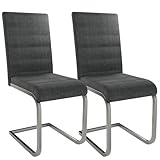 Juskys Freischwinger Schwingstuhl Vegas 2er Set - 2 Esszimmerstühle mit Rückenlehne, Küchenstühle aus Metall & Cord - Stühle modern für Esszimmer, Wohnzimmer & Küche - Grau