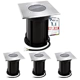 linovum BOQU 4er Set Bodeneinbauleuchte für GU10 - Bodenleuchte außen IP67 befahrbar in eckig gebürstet, Anschlusskabel 230V