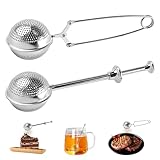FEMONGY 2 Stück Teesieb, Teesieb für losen tee, Teeei mit Teleskopgriff und Schiebegriff, Teezange, Mehlsieb-Staubwedel - Zucker, Mehl, Gewürze, Kakaopulver, Edelstahl
