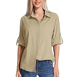 yeyity Damen Hemdbluse UV Schutz Langarmshirt Damen Schnell Trocknende Sport Shirts Wandershirt Safari Casual Button Up Tops Strandurlaub Elegant Bluse（5019,Khaki,XL