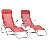 WKIEQACO Outdoor-Sitz, Sonnenliegen, zusammenklappbar, Textilene, Rot, 2 Stück