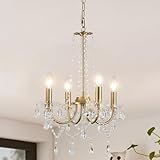WTUOING Kronleuchter Kristall,4 Flammig Gold Kronleuchter Vintage, E14 Fassung Pendelleuchte Esstisch, Kronleuchter Modern für Schlafzimmer, Wohnzimmer, Esszimmer, Flur
