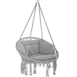tectake 800708 Hängesessel zum Aufhängen, Indoor und Outdoor, Ø Sitzfläche: ca. 60 cm, robuste Konstruktion, inkl. großem weichem Kissen - Diverse Farben - (Grau | Nr. 403204)