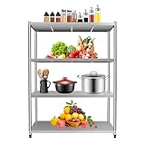HUSPOO 4 Böden Edelstahl Regal, Küchenregal Edelstahl Schwerlastregal, 120x40x150cm, Gastroregal Standregal für Vorratsräumen, Gastronomien, Küchen, Großküchen und Vieles, Maximale Belastung 50 kg