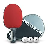 JOOLA Profi Tischtennisschläger Rosskopf Carbon, ITTF zugelassen, für fortgeschrittene Spieler, inklusive Hülle und 3 Bälle