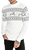 Red Bridge Herren Strickpullover Norweger Pullover Slim-Fit Plait Reindeer Weiß XXL
