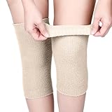 Geyoga Winter Kniewärmer Dehnbarer Strick Knieschoner Thermische Knieschützer Beinwärme mit Stützband Rutschfeste Beinlinge Gelenkwärme für Damen Herren Arthritis Kalte Knieprobleme(Beige)