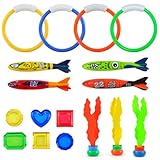 Qcdou 17 Stück Tauchspielzeug für Kinder, Unterwasser Tauchspielzeug Set, Tauchringe für Kinder, Digitaler Tauchring, Schwimmbad Spielzeug, Wasserspielzeug für Jungen Mädchen