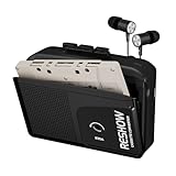 Reshow Kassettenspieler tragbar, USB Kassette zu MP3 Konverter, eingebautes Mikrofon & Lautsprecher, umgekehrte Aufnahme auf Band, Kassettenrecorder mit Kopfhörer Schwarz