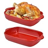 LANSKYLAN 2er Set Auflaufform mit Keramikgriffen Auflaufformen Keramik Lasagneform klein 2 Personen Ofenformen Rot Eckig 23 * 13 * 4.5 cm Ofenform Kleine Auflauf Form für Lasagne Tiramisu Aufläufe