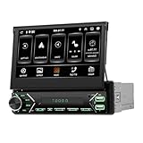 【2+64G】 Podofo Android Autoradio 1Din Mit 7'' Touchsreen Manuell einziehbarer Bildschirm Wireless Carplay/Android Auto Bluetooth 5.1 FM/RDS 2USB/MIC/Typ c/AUX/Lenkradsteuerung