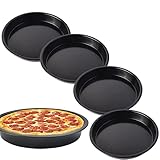 SUpoetry 4 Stück Pizzablech, Pizzablech Rund, Backform 18 cm Rund, Quiche Backform, Pizza Backblech aus Beschichtetem Carbonstahl, Antihaftbeschichtet Pizzabackbleche Set für Pizza, Flammkuchen