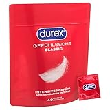 Durex Gefühlsecht Classic Kondome – Dünne Kondome mit anatomischer Easy-On-Form & mit Silikongleitgel befeuchtet – 40er Pack (1 x 40 Stück)
