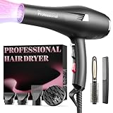 Dekuri Föhn Ionen, Profi Fön Haartrockner Hair Dryer Haarföhn mit 1 Diffusor 2 Stylingdüse, 3 Heiz und 2 Geschwindigkeitsstufen, 2,5 Meter langes Netzkabel, Starker Fön für Familie