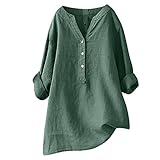 Damen-Top, Baumwoll-Leinen, V-Ausschnitt, Henley-Shirt, halbe Knöpfe, langärmelig, locker, Sommerblusen, Frühling, Tunika, Shirt, eleganter Pullover, atmungsaktiv, Unterhemden, Strand, Heimkleidung,