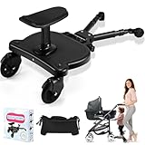 Mevip Buggy Board mit Sitz, Trittbrett Mitfahrbrett Universal, Kinderwagen Board mit Kinderwagen Organizer und Aufhängegurt,für 99% der Kinderwagen, Bearing 25KG (Schwarzes Rad)