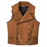 AeoTeokey Herren Anzug Wildleder Weste Zweireiher Klassische Cowboy Weste Kunstleder Großes Revers (Braun,XL)