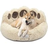 Pfoten&Nasen® Bärenpfote Hundebett [Beige, XL - 105cm] Für Große, Mittelgroße und Kleine Hunde, Hundebett Waschbar, Hundekissen, Hundekorb, Hundebett Rund, Dog Bed, Hundekörbchen.